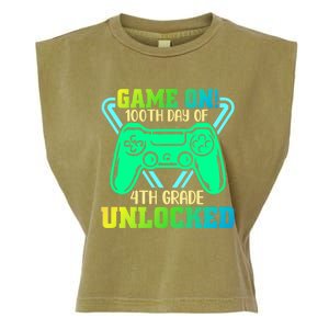 Game On 4Th Grade Unlocked Video Game Lover 100Th Days Gift Garment-Dyed Women's Muscle Tee