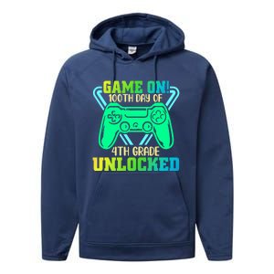 Game On 4Th Grade Unlocked Video Game Lover 100Th Days Gift Performance Fleece Hoodie