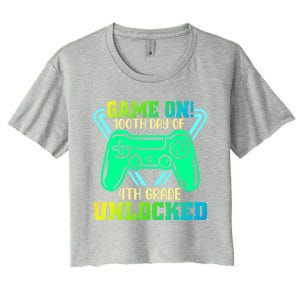 Game On 4Th Grade Unlocked Video Game Lover 100Th Days Gift Women's Crop Top Tee