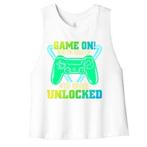 Game On 4Th Grade Unlocked Video Game Lover 100Th Days Gift Women's Racerback Cropped Tank