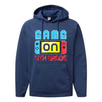 Game On 4th Grade Gaming Gamer Back To School Student Kids Performance Fleece Hoodie