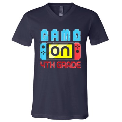 Game On 4th Grade Gaming Gamer Back To School Student Kids V-Neck T-Shirt