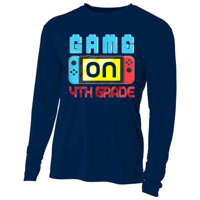 Game On 4th Grade Gaming Gamer Back To School Student Kids Cooling Performance Long Sleeve Crew