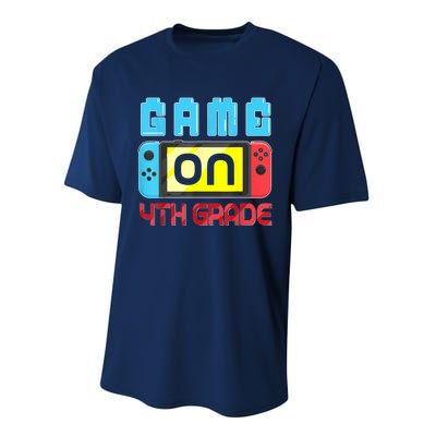 Game On 4th Grade Gaming Gamer Back To School Student Kids Performance Sprint T-Shirt