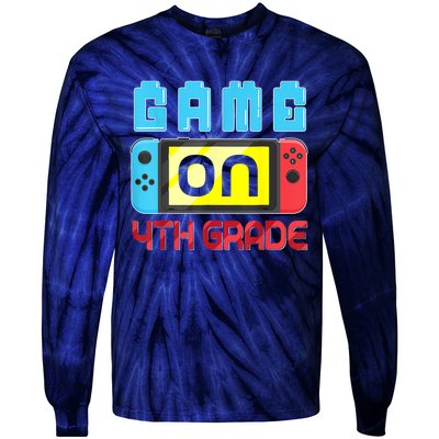 Game On 4th Grade Gaming Gamer Back To School Student Kids Tie-Dye Long Sleeve Shirt