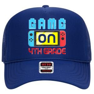 Game On 4th Grade Gaming Gamer Back To School Student Kids High Crown Mesh Back Trucker Hat