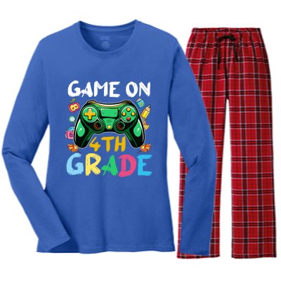 Game On 4Th Grade Back To School Gamer Gaming Gamer Gift Women's Long Sleeve Flannel Pajama Set 