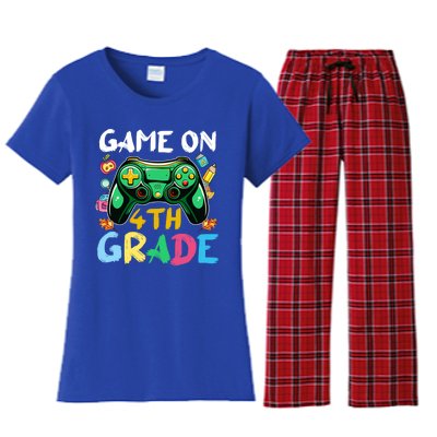 Game On 4Th Grade Back To School Gamer Gaming Gamer Gift Women's Flannel Pajama Set