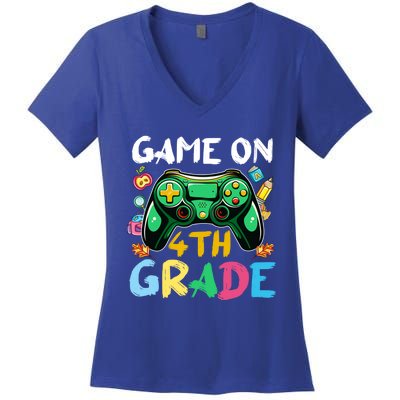 Game On 4Th Grade Back To School Gamer Gaming Gamer Gift Women's V-Neck T-Shirt