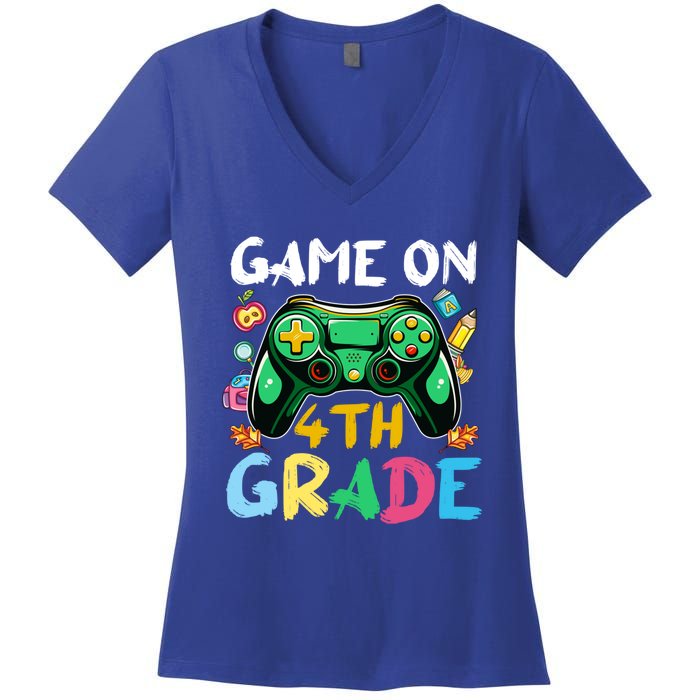 Game On 4Th Grade Back To School Gamer Gaming Gamer Gift Women's V-Neck T-Shirt