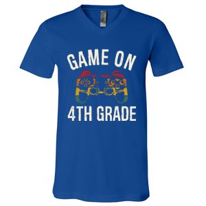 Game On 4Th Grade Funny Back To School First Day Of Sc Gift V-Neck T-Shirt