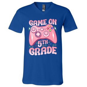 Game On 5Th Grade Back To School 5Th Grade Video Games Funny Gift V-Neck T-Shirt