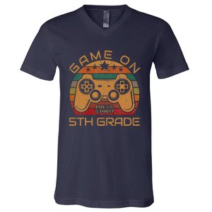 Game On 5th Grade First Day Gamer Gift Back To School V-Neck T-Shirt