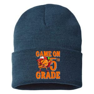 Game On 5th Grade Basketball Dabbing Retro Player Sustainable Knit Beanie