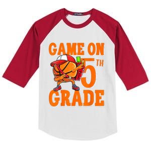 Game On 5th Grade Basketball Dabbing Retro Player Kids Colorblock Raglan Jersey