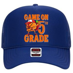 Game On 5th Grade Basketball Dabbing Retro Player High Crown Mesh Back Trucker Hat