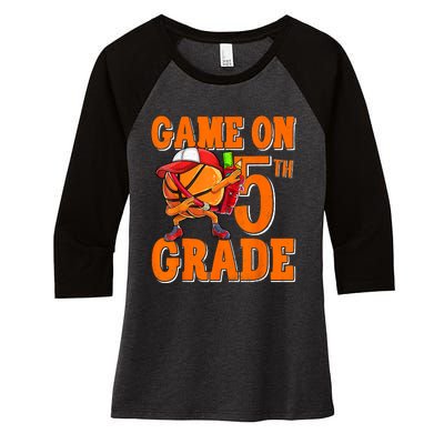 Game On 5th Grade Basketball Dabbing Retro Player Women's Tri-Blend 3/4-Sleeve Raglan Shirt