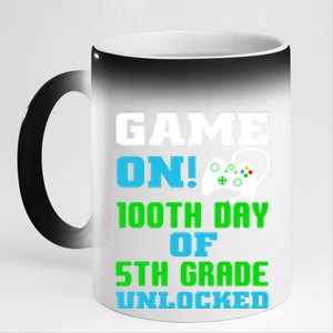 Game On 5Th Grade Unlocked Video Game Lover 100Th Days Funny Gift 11oz Black Color Changing Mug