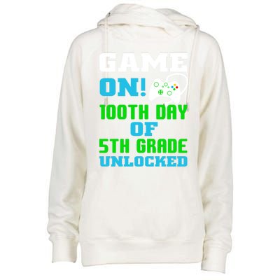 Game On 5Th Grade Unlocked Video Game Lover 100Th Days Funny Gift Womens Funnel Neck Pullover Hood