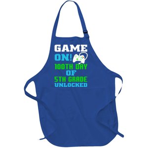 Game On 5Th Grade Unlocked Video Game Lover 100Th Days Funny Gift Full-Length Apron With Pockets