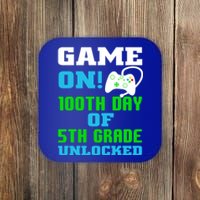 Game On 5Th Grade Unlocked Video Game Lover 100Th Days Funny Gift Coaster