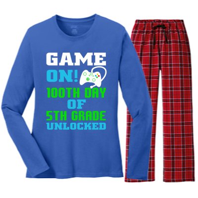 Game On 5Th Grade Unlocked Video Game Lover 100Th Days Funny Gift Women's Long Sleeve Flannel Pajama Set 