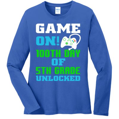 Game On 5Th Grade Unlocked Video Game Lover 100Th Days Funny Gift Ladies Long Sleeve Shirt