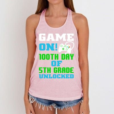 Game On 5Th Grade Unlocked Video Game Lover 100Th Days Funny Gift Women's Knotted Racerback Tank