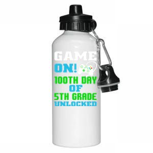 Game On 5Th Grade Unlocked Video Game Lover 100Th Days Funny Gift Aluminum Water Bottle