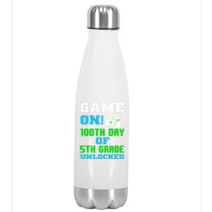 Game On 5Th Grade Unlocked Video Game Lover 100Th Days Funny Gift Stainless Steel Insulated Water Bottle