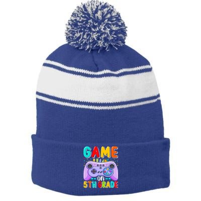 Game On 5Th Grade First Day Of 5Th Grade Back To Gift Stripe Pom Pom Beanie