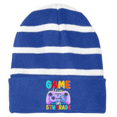 Game On 5Th Grade First Day Of 5Th Grade Back To Gift Striped Beanie with Solid Band