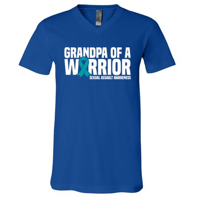 Grandpa Of A Warrior Sexual Assault Awareness Gift V-Neck T-Shirt