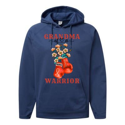 Grandma Of A Warrior Ney Cancer Awareness Support Squad Gift Performance Fleece Hoodie