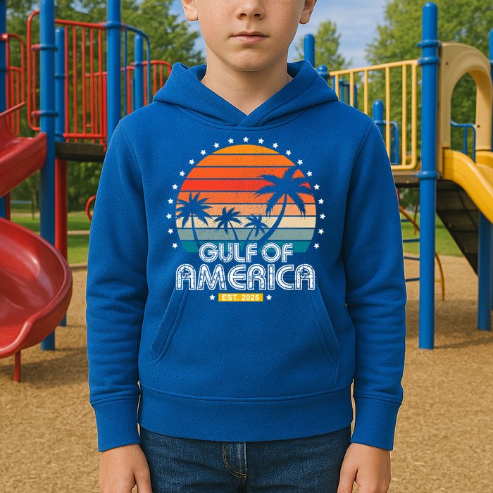 Gulf Of America President Trump Est 2025 Kids Hoodie