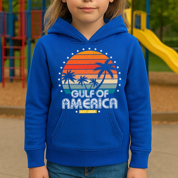 Gulf Of America President Trump Est 2025 Kids Hoodie