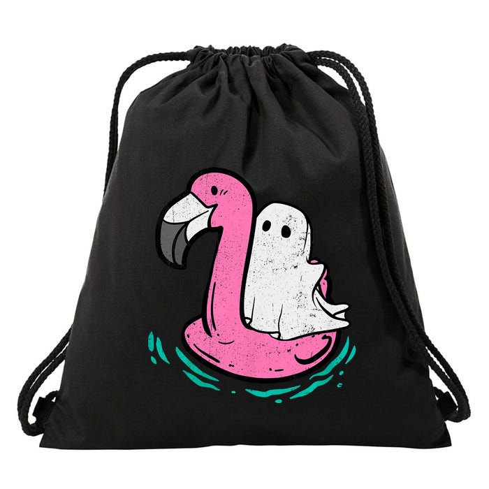 Ghost On A Pool Funny Spooky Summer Summerween Drawstring Bag