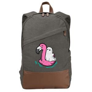 Ghost On A Pool Funny Spooky Summer Summerween Cotton Canvas Backpack