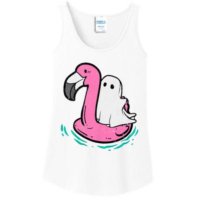 Ghost On A Pool Funny Spooky Summer Summerween Ladies Essential Tank