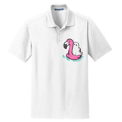 Ghost On A Pool Funny Spooky Summer Summerween Dry Zone Grid Polo