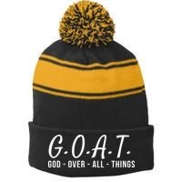 God Over All Things Christian Values G.O.A.T. Jesus Is Our Savior Holy Spirit Stripe Pom Pom Beanie