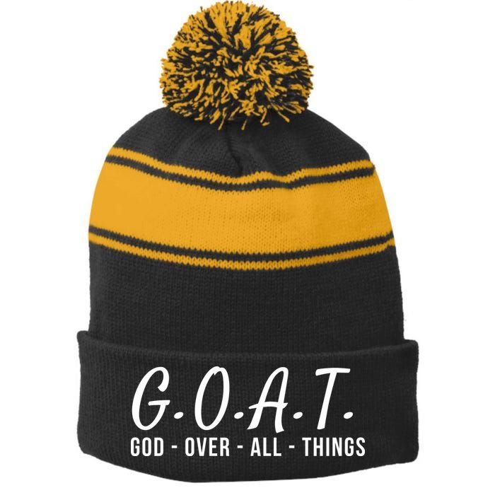 God Over All Things Christian Values G.O.A.T. Jesus Is Our Savior Holy Spirit Stripe Pom Pom Beanie
