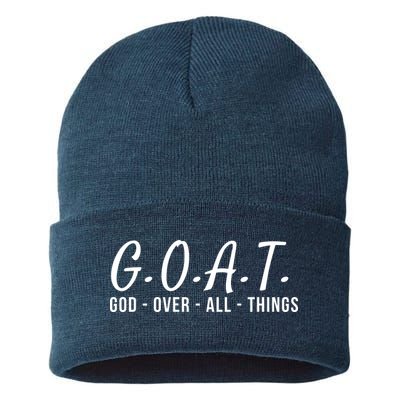 God Over All Things Christian Values G.O.A.T. Jesus Is Our Savior Holy Spirit Sustainable Knit Beanie