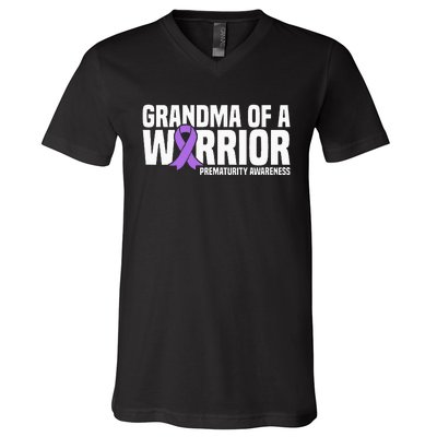 Grandma of a Warrior NICU Prematurity Awareness V-Neck T-Shirt