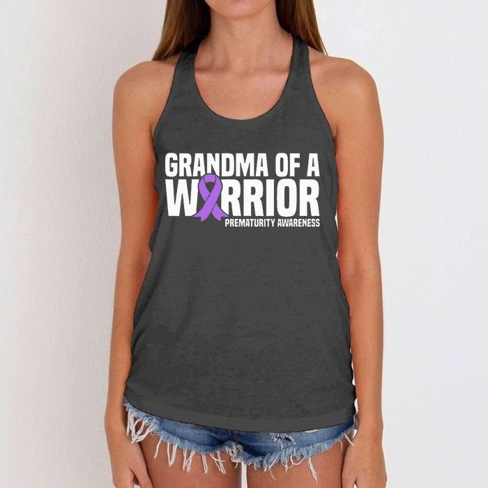 Grandma of a Warrior NICU Prematurity Awareness Women's Knotted Racerback Tank