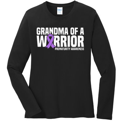 Grandma of a Warrior NICU Prematurity Awareness Ladies Long Sleeve Shirt