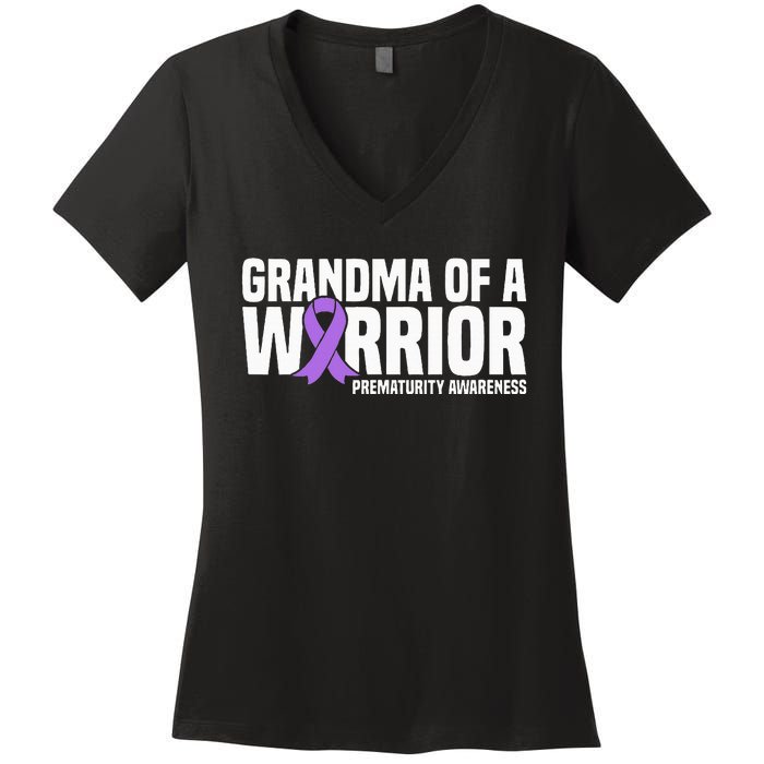 Grandma of a Warrior NICU Prematurity Awareness Women's V-Neck T-Shirt