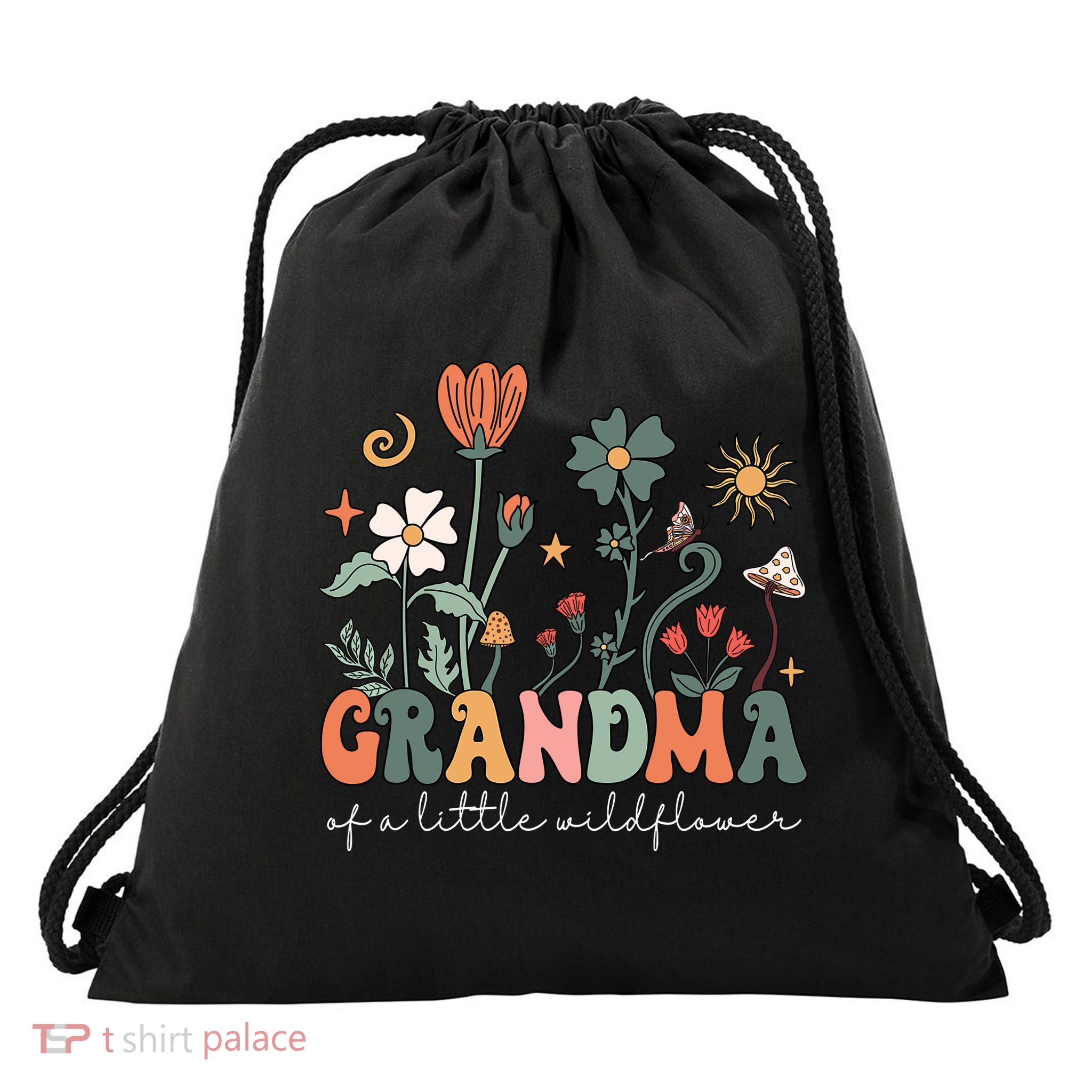 Grandma Of A Little Wildflower Family Matching Drawstring Bag