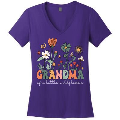 Grandma Of A Little Wildflower Family Matching Women's V-Neck T-Shirt