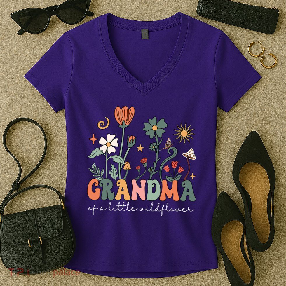 Grandma Of A Little Wildflower Family Matching Women's V-Neck T-Shirt